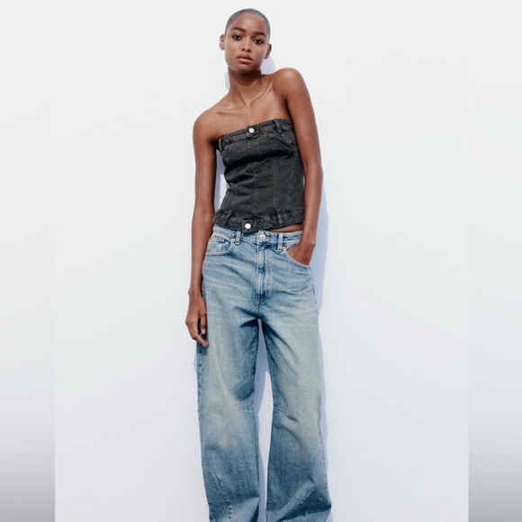 ZARA CORSET STYLE DENIM TOP TRF - Picture 1 of 8
